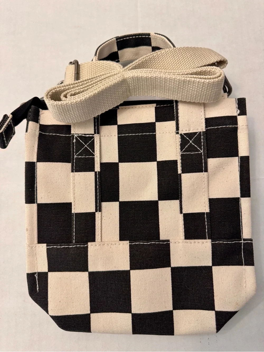 Vans Lil Pergs Checkerboard Crossbody Canvas Tote Bag Black Cream 8x7x3 - Picture 6 of 8